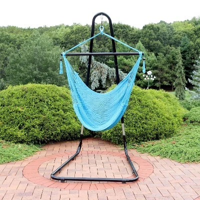 Sunnydaze Decor Sunnydaze Caribbean Style Extra Large Hanging Rope Hammock Chair Swing With Stand - 300 Lb Weight Capacity 3 Sunnydaze Decor Sunnydaze Caribbean Style Extra Large Hanging Rope Hammock Chair Swing With Stand - 300 Lb Weight Capacity - Image 3