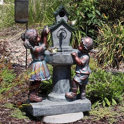 Sunnydaze Decor Sunnydaze 30"H Electric Polyresin Boy And Girl At Bird Bath Outdoor Water Fountain 5 Sunnydaze Decor Sunnydaze 30"H Electric Polyresin Boy And Girl At Bird Bath Outdoor Water Fountain - Image 5