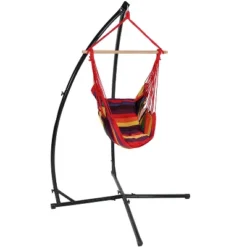 Sunnydaze Decor Sunnydaze Double Cushion Hanging Rope Hammock Chair Swing With X-Stand For Backyard Or Patio - 250 Lb Weight Capacity -Sunnydaze Decor GUEST cb8452f7 863c 4fc7 944f 8d450eadb621