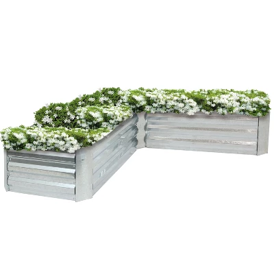 Sunnydaze Decor Sunnydaze Outdoor Galvanized Steel L-Shaped Raised Garden Bed For Plants, Vegetables, And Flowers - 59.5" 6 Sunnydaze Decor Sunnydaze Outdoor Galvanized Steel L-Shaped Raised Garden Bed For Plants, Vegetables, And Flowers - 59.5" - Image 6
