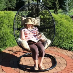 Sunnydaze Decor Sunnydaze Outdoor Resin Wicker Patio Jackson Hanging Basket Egg Chair Swing With Cushions And Headrest - 2pc -Sunnydaze Decor GUEST cda615c5 0740 4d8f a6da fe00b02e14d8