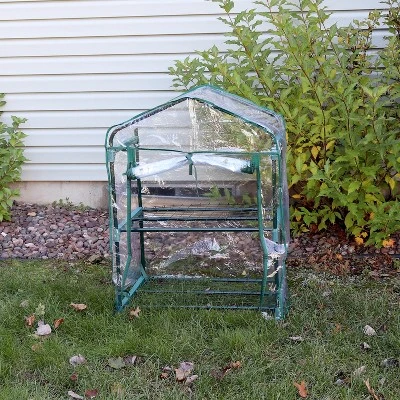 Sunnydaze Decor Sunnydaze Outdoor Portable Growing Rack 2-Tier Greenhouse With PVC Roll-Up Door - 2 Shelves - Clear 1 Sunnydaze Decor Sunnydaze Outdoor Portable Growing Rack 2-Tier Greenhouse With PVC Roll-Up Door - 2 Shelves - Clear