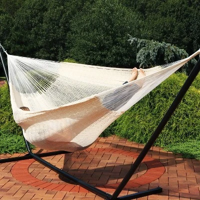 Sunnydaze Decor Sunnydaze Mayan Family Hammock Hand-Woven XXL Thick Cord With Stand - 400 Lb Weight Capacity/15' Stand 4 Sunnydaze Decor Sunnydaze Mayan Family Hammock Hand-Woven XXL Thick Cord With Stand - 400 Lb Weight Capacity/15' Stand - Image 4