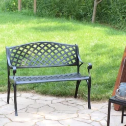 Sunnydaze Decor Sunnydaze 2-Person Checkered Design Cast Aluminum Outdoor Patio Bench, Black 18 Sunnydaze Decor Sunnydaze 2-Person Checkered Design Cast Aluminum Outdoor Patio Bench, Black -Sunnydaze Decor GUEST ce768cf7 c382 43d9 82f3 44aa1b034084