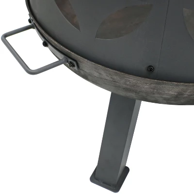 Sunnydaze Decor Sunnydaze Outdoor Camping Or Backyard Cast Iron Retro Round Fire Pit Bowl With Handles And Spark Screen - 26" - Black 2 Sunnydaze Decor Sunnydaze Outdoor Camping Or Backyard Cast Iron Retro Round Fire Pit Bowl With Handles And Spark Screen - 26" - Black - Image 2