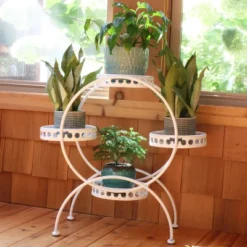 Sunnydaze Decor Sunnydaze Indoor/Outdoor Steel 4-Tiered Ferris Wheel Potted Flower Plant Stand Display - 28" - White -Sunnydaze Decor GUEST d39ae0e7 cc78 4081 852d 1134d1af755f