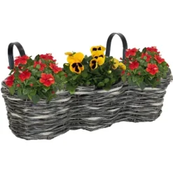 Sunnydaze Decor Sunnydaze Indoor/Outdoor Polyrattan Over-the-Rail Tri-Planter With 3 Round Black Plastic Liners -Sunnydaze Decor GUEST d3a2e52b 8bb0 45b7 b571 f38c1f0da2f0