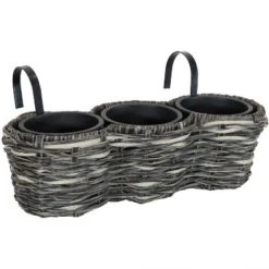 Sunnydaze Decor Sunnydaze Indoor/Outdoor Polyrattan Over-the-Rail Tri-Planter With 3 Round Black Plastic Liners -Sunnydaze Decor GUEST d64b8d92 77fc 4a25 8a0e 8d460f5a9fbb