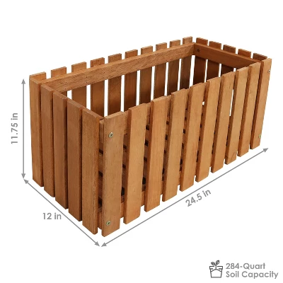Sunnydaze Decor Sunnydaze Outdoor Rectangle Meranti Wood Picket Style Planter Box For Flowers, Herbs, Vegetables And Plants - 24" W - Brown 5 Sunnydaze Decor Sunnydaze Outdoor Rectangle Meranti Wood Picket Style Planter Box For Flowers, Herbs, Vegetables And Plants - 24" W - Brown - Image 5