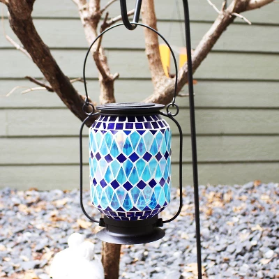 Sunnydaze Decor Sunnydaze Solar LED Outdoor Cool Blue Mosaic Lantern - 8.5" 7 Sunnydaze Decor Sunnydaze Solar LED Outdoor Cool Blue Mosaic Lantern - 8.5" - Image 7