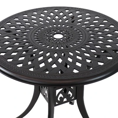 Sunnydaze Decor Sunnydaze 30.75" Round Sigonella Cast Aluminum Outdoor Patio Table, Black 2 Sunnydaze Decor Sunnydaze 30.75" Round Sigonella Cast Aluminum Outdoor Patio Table, Black - Image 2