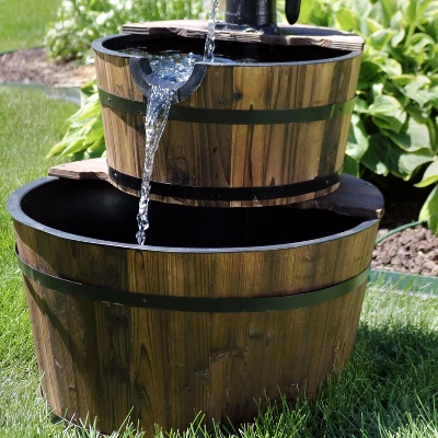 Sunnydaze Decor Sunnydaze 34"H Electric Fir Wood 2-Tier Farmhouse Barrel With Metal Decorative Hand Pump Outdoor Water Fountain 6 Sunnydaze Decor Sunnydaze 34"H Electric Fir Wood 2-Tier Farmhouse Barrel With Metal Decorative Hand Pump Outdoor Water Fountain - Image 6