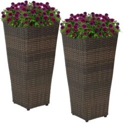 Sunnydaze Decor Sunnydaze Modern Decorative Standing Square Polyrattan Planter Containers - Brown - 2-Pack -Sunnydaze Decor GUEST daee6328 58ce 4b33 8786 5535c583206d