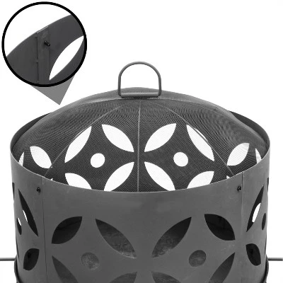 Sunnydaze Decor Sunnydaze Outdoor Camping Or Backyard Cast Iron Retro Round Fire Pit Bowl With Handles And Spark Screen - 26" - Black 3 Sunnydaze Decor Sunnydaze Outdoor Camping Or Backyard Cast Iron Retro Round Fire Pit Bowl With Handles And Spark Screen - 26" - Black - Image 3