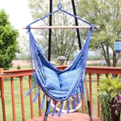 Sunnydaze Decor Sunnydaze Double Cushion Hanging Rope Hammock Chair Swing - 265 Lb Weight Capacity - Cornflower Stripes