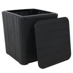 Sunnydaze Decor Sunnydaze Faux Wood Design Outdoor Side Table With Storage - 11.5-Gal. -Sunnydaze Decor GUEST dbbddb7a e3c2 43a1 8a1c 81e9ada2fe04