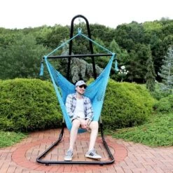 Sunnydaze Decor Sunnydaze Caribbean Style Extra Large Hanging Rope Hammock Chair Swing With Stand - 300 Lb Weight Capacity
