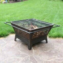 Sunnydaze Decor Sunnydaze Outdoor Camping Or Backyard Steel Northern Galaxy Fire Pit With Cooking Grill Grate, Spark Screen, And Log Poker - 32" -Sunnydaze Decor GUEST dc76630b 8dc8 4456 bc5a e80cce52d6d9