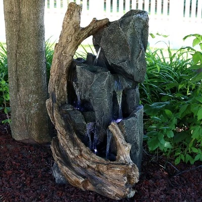 Sunnydaze Decor Sunnydaze 35"H Electric Polyresin Cascading Mountainside Outdoor Water Fountain With LED Lights 1 Sunnydaze Decor Sunnydaze 35"H Electric Polyresin Cascading Mountainside Outdoor Water Fountain With LED Lights