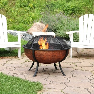 Sunnydaze Decor Sunnydaze Outdoor Portable Camping Or Backyard Large Round Fire Pit Bowl With Spark Screen, Wood Grate, And Log Poker - 32" - Copper Finish 1 Sunnydaze Decor Sunnydaze Outdoor Portable Camping Or Backyard Large Round Fire Pit Bowl With Spark Screen, Wood Grate, And Log Poker - 32" - Copper Finish