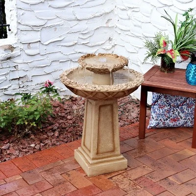 Sunnydaze Decor Sunnydaze 28"H Electric Polyresin 2-Tier Beveled Flower Outdoor Bird Bath Water Fountain 1 Sunnydaze Decor Sunnydaze 28"H Electric Polyresin 2-Tier Beveled Flower Outdoor Bird Bath Water Fountain