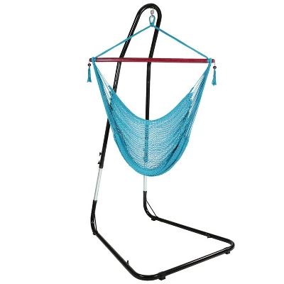 Sunnydaze Decor Sunnydaze Caribbean Style Extra Large Hanging Rope Hammock Chair Swing With Stand - 300 Lb Weight Capacity 12 Sunnydaze Decor Sunnydaze Caribbean Style Extra Large Hanging Rope Hammock Chair Swing With Stand - 300 Lb Weight Capacity - Image 12