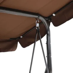 Sunnydaze Decor Sunnydaze 2-Person Outdoor Patio Swing With Adjustable Canopy Shade, Cushions And Pillow, Brown Stripe -Sunnydaze Decor GUEST e3033538 0c3f 4d8d bc51 059edfa445b5