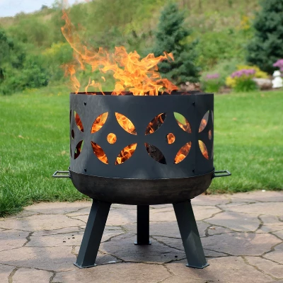 Sunnydaze Decor Sunnydaze Outdoor Camping Or Backyard Cast Iron Retro Round Fire Pit Bowl With Handles And Spark Screen - 26" - Black 8 Sunnydaze Decor Sunnydaze Outdoor Camping Or Backyard Cast Iron Retro Round Fire Pit Bowl With Handles And Spark Screen - 26" - Black - Image 8