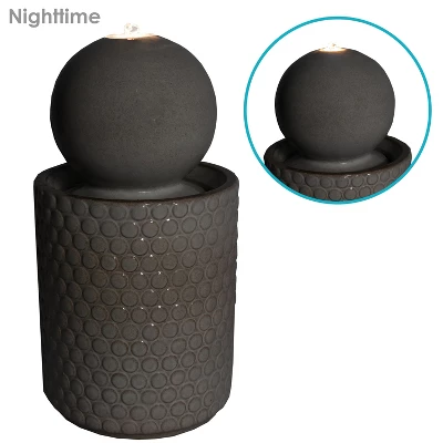 Sunnydaze Decor Sunnydaze Modern Orb On Circle-Pattern Base Ceramic Outdoor Fountain With LED Lights, Gray 2 Sunnydaze Decor Sunnydaze Modern Orb On Circle-Pattern Base Ceramic Outdoor Fountain With LED Lights, Gray - Image 2