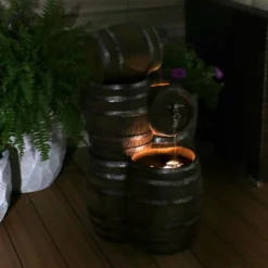 Sunnydaze Decor Sunnydaze 29"H Electric Polyresin Stacked Whiskey Barrel Outdoor Water Fountain With LED Lights -Sunnydaze Decor GUEST e80c403b 5beb 4341 b8a8 5ddd86b7846b