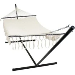 Sunnydaze Decor Sunnydaze Deluxe American Style Hand-Woven Cotton And Nylon Mayan Hammock With Stand - 400 Lb Weight Capacity/15' Stand -Sunnydaze Decor GUEST eaed837f f1d2 459a bb93 347102250352