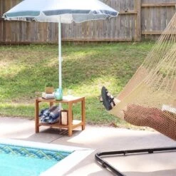 Sunnydaze Decor Sunnydaze Outdoor Meranti Wood With Teak Oil Finish Wooden Patio Accent Side Table With Lower Shelf - 20" - Brown -Sunnydaze Decor GUEST ee9125dc d3c4 42f9 bec2 10f7c1782dc8