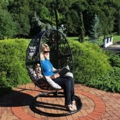 Sunnydaze Decor Sunnydaze Outdoor Resin Wicker Jackson Hanging Basket Egg Chair Swing With Cushions, Headrest, And Steel Stand Set - 3pc -Sunnydaze Decor GUEST f1ceeeed 4559 4351 8996 623c19aa5ddd