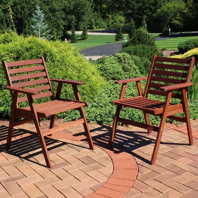 Sunnydaze Decor Sunnydaze Outdoor Meranti Wood With Teak Oil Finish Modern Rustic Patio Dining Arm Chair - Brown - 2pk 1 Sunnydaze Decor Sunnydaze Outdoor Meranti Wood With Teak Oil Finish Modern Rustic Patio Dining Arm Chair - Brown - 2pk