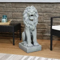 Sunnydaze Decor Sunnydaze Outdoor Concrete Noble Beast Sitting Lion Patio Lawn And Garden Decorative Sculpture - 30"