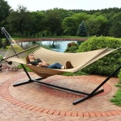Sunnydaze Decor Sunnydaze Outdoor 2-Person Double Polyester Rope Hammock With Wood Spreader Bar And 15ft Black Steel Stand 14 Sunnydaze Decor Sunnydaze Outdoor 2-Person Double Polyester Rope Hammock With Wood Spreader Bar And 15ft Black Steel Stand -Sunnydaze Decor GUEST f717ca0f 32c3 4424 8d5c 12f884aca55c 1