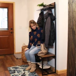 Sunnydaze Decor Sunnydaze Indoor Industrial-Style Hall Tree Bench With Coat/Shoe Rack - MDP Shelves With Powder-Coated Steel Frame - Brown - 67 In -Sunnydaze Decor GUEST f780943a c579 4355 ae08 529a9f65e39b