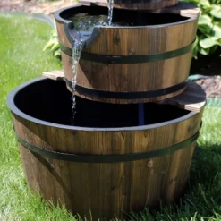 Sunnydaze Decor Sunnydaze 30"H Electric Wood Rustic Farmhouse Style 3-Tier Barrel Outdoor Water Fountain -Sunnydaze Decor GUEST f7d0fb9e d392 44f5 8b42 f13735ee035d
