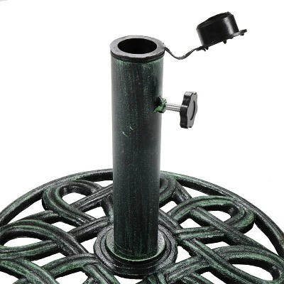 Sunnydaze Decor Sunnydaze Outdoor Heavy-Duty Cast Iron Decorative Design Patio Yard Round Umbrella Base Stand - 17" - Green 3 Sunnydaze Decor Sunnydaze Outdoor Heavy-Duty Cast Iron Decorative Design Patio Yard Round Umbrella Base Stand - 17" - Green - Image 3