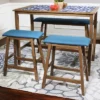 Sunnydaze Decor Sunnydaze Set Of 2 Indoor Wooden Backless Counter-Height Stools - Weathered Oak Finish With Blue Cushions