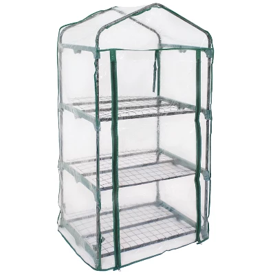 Sunnydaze Decor Sunnydaze Outdoor Portable Growing Rack 3-Tier Greenhouse With Roll-Up Door - 3 Shelves - Clear 4 Sunnydaze Decor Sunnydaze Outdoor Portable Growing Rack 3-Tier Greenhouse With Roll-Up Door - 3 Shelves - Clear - Image 4