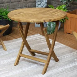 Sunnydaze Decor Sunnydaze Outdoor Solid Teak Wood With Light Stained Finish Round Patio Dining Table - Light Brown