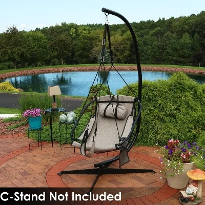 Sunnydaze Decor Sunnydaze Outdoor Olefin Hanging Hammock Chair Swing With Armrests, Side Pouch, Pillow, And Footrest - Beige 1 Sunnydaze Decor Sunnydaze Outdoor Olefin Hanging Hammock Chair Swing With Armrests, Side Pouch, Pillow, And Footrest - Beige