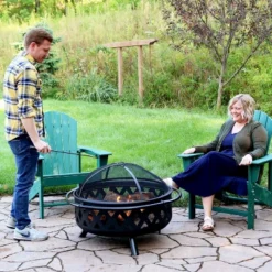Sunnydaze Decor Sunnydaze Outdoor Camping Or Backyard Round Crossweave Cut Out Fire Pit With Spark Screen, Log Poker, And Cover - 36" -Sunnydaze Decor GUEST fdad4188 1048 42ce 9f5e b6a420d9ef55