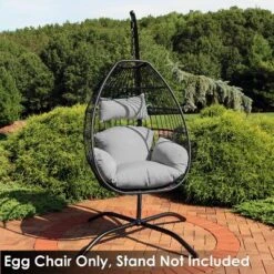 Sunnydaze Decor Sunnydaze Outdoor Resin Wicker Delaney Hanging Basket Egg Chair Swing With Cushions And Headrest - Gray - 2pc -Sunnydaze Decor GUEST fe46c2c1 57ae 4c4a 84f0 5f2e2297cbb4